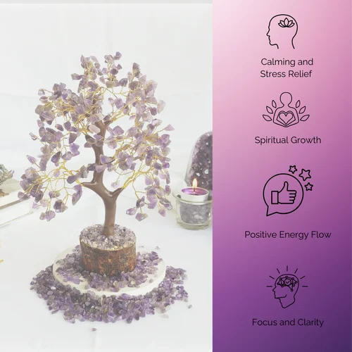 Amethyst+Rose Quartz Crystal Tree (Wooden Base, 300)