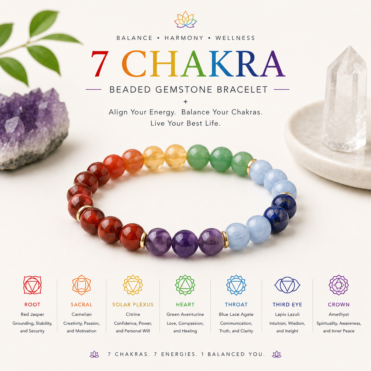 Natural Healing Gemstone Bracelet | 8mm Crystal Beaded Bracelet