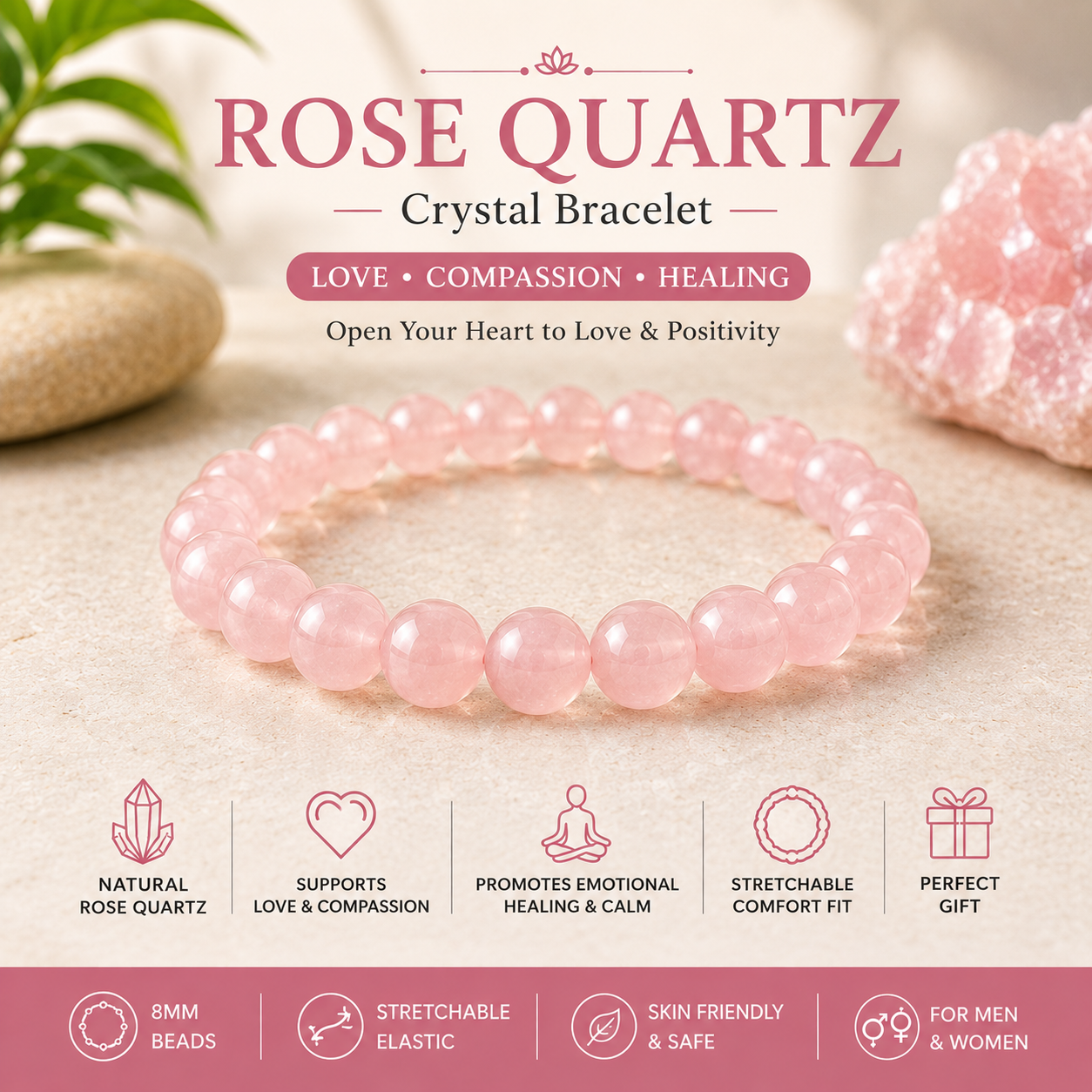 Natural Healing Gemstone Bracelet | 8mm Crystal Beaded Bracelet