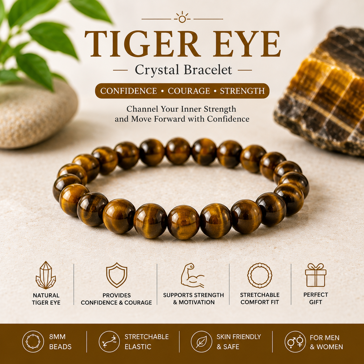 Natural Healing Gemstone Bracelet | 8mm Crystal Beaded Bracelet