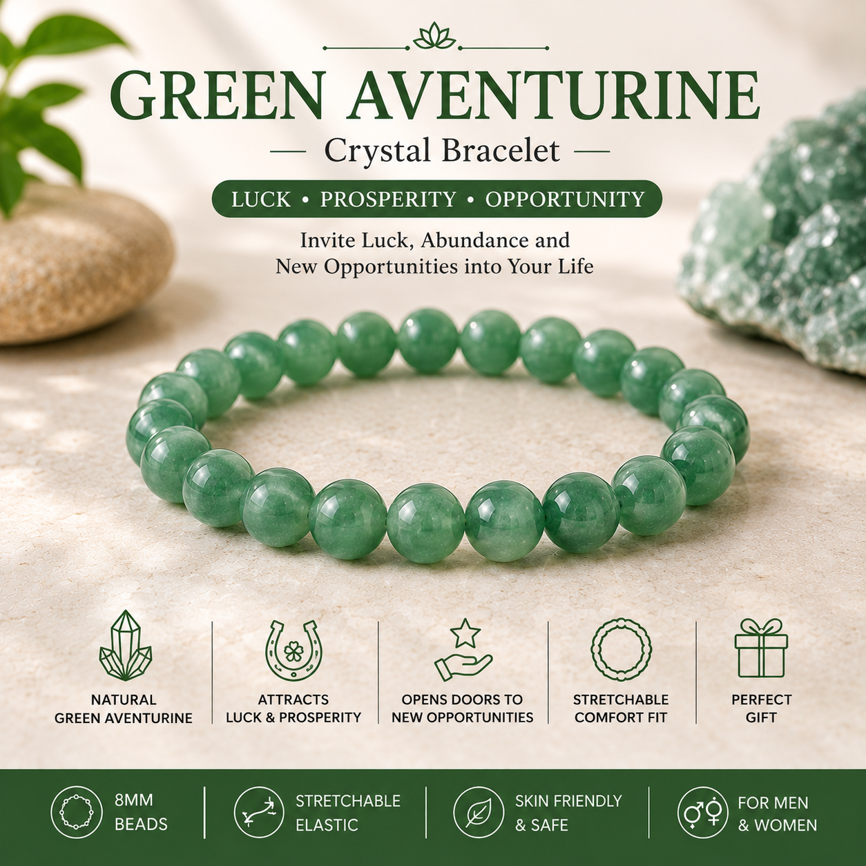 Natural Healing Gemstone Bracelet | 8mm Crystal Beaded Bracelet